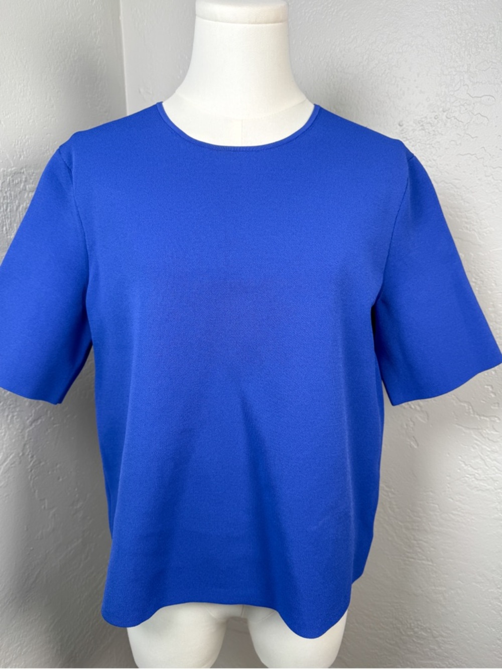 Theory Bright Cobalt Blue Short Sleeve Compact Crepe Top Size L